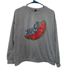 SHEIN Curve Women's Crewneck Pullover Sweatshirt Gray Watermelon Juicy Size 0X